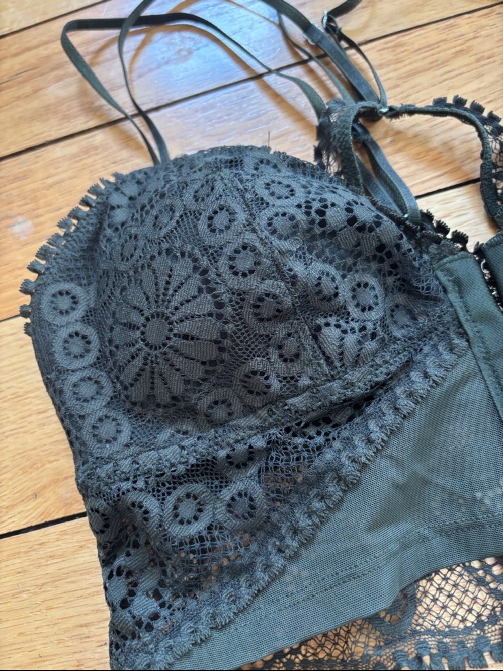 aerie Green Lace Longline Bralette with Floral Crochet - Picture 5 of 5